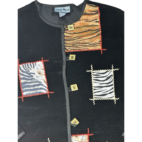 Indigo Moon jacket black size M unique boho artsy patchwork pattern - Picture 9 of 16